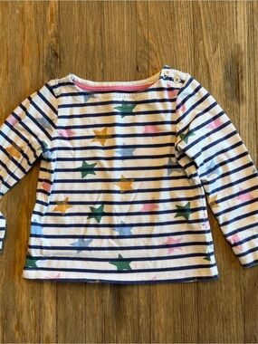 Mini Boden Striped Star Long-Sleeve White with Navy Multicolor Stars 2-3t